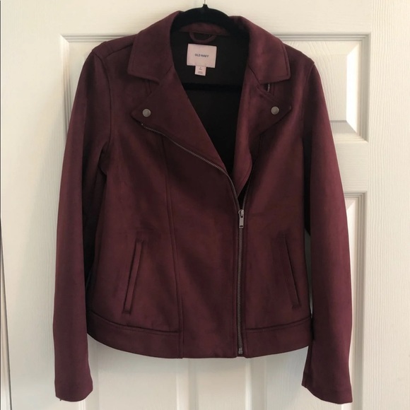 NWOT Old Navy Burgundy Faux Suede Moto Jacket - Picture 4 of 8